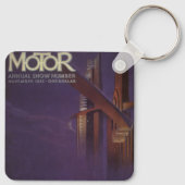 Vintage Motor Magazine Cover, futuristische stadsw Sleutelhanger (Achterkant)