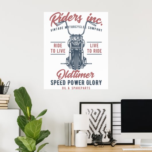 Vintage Motorcycle Riders Inc Poster (Thuiskantoor)