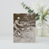 Vintage motorfiets c1920s sepia briefkaart (Staand voorkant)