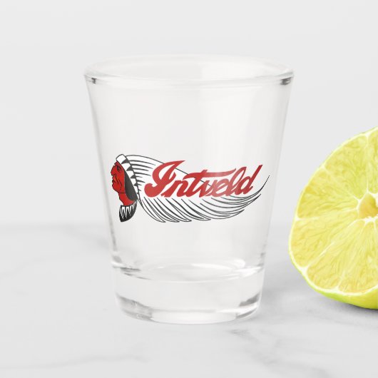 Vintage Motorfiets Logo Wit Shot Glas (Voorkant)