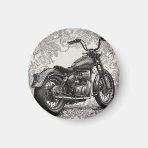 Vintage Motorfiets met Bloemframe – Retro Biker Magneet