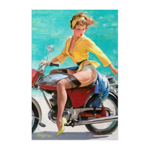 Vintage motorfiets Pinup Girl Acryl Muurkunst