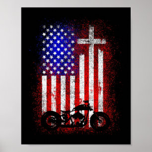 Vintage Motorfiets Usa Vlag Christelijk Geloof Voo Poster