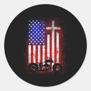 Vintage Motorfiets Usa Vlag Christelijk Geloof Voo Ronde Sticker