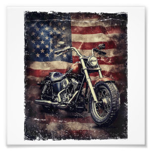 Vintage Motorfiets USA Vlag Retro Biker Amerikaans Foto Afdruk