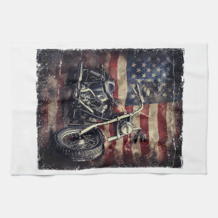 Vintage Motorfiets USA Vlag Retro Biker Amerikaans Theedoek