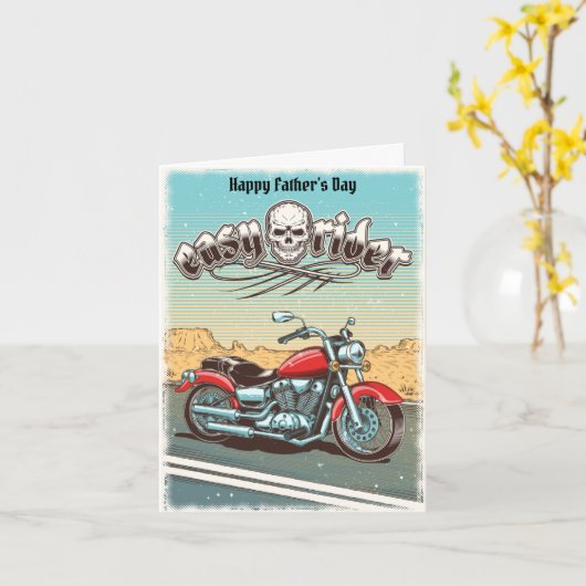 Vintage motorfiets Vaderdag Kaart (Gele Bloem)