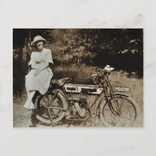 Vintage motorfietsc1920s sepia briefkaart