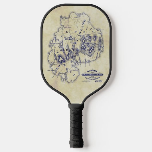 Vintage Mount Desert Island MN Kaart Blauwe Theevl Pickleball Paddle (Voorkant)