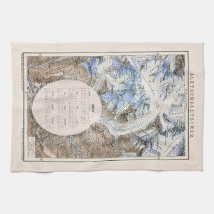 Vintage Mountain Aletsch Gletsjer 2027 kalender Theedoek