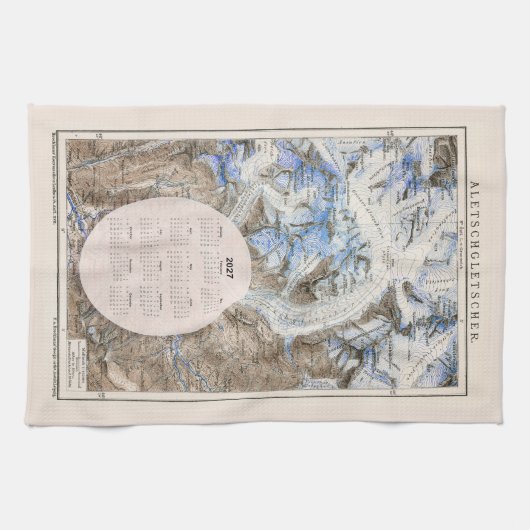 Vintage Mountain Aletsch Gletsjer 2027 kalender Theedoek (Horizontaal)