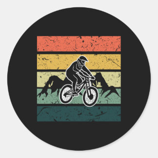 Vintage Mountain Biker Silhouette Biking Cyclist B Ronde Sticker
