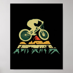 Vintage Mountainbike Silhouette Fietser Wielrenner Poster