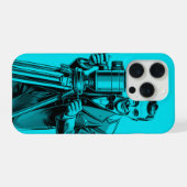 Vintage movie cameraman in blue iPhone hoesje (Achterkant horizontaal)