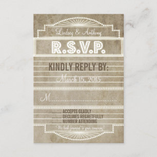 Vintage Movie Marquee Wedding RSVP van 1920 Kaartje