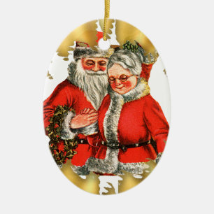 Vintage Mr. en Mrs. Santa Claus kerstversiering Keramisch Ornament