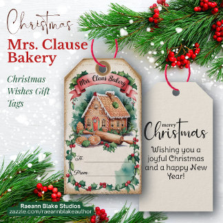 Vintage Mrs. Clause Bakery Kerstwensen Cadeaulabel