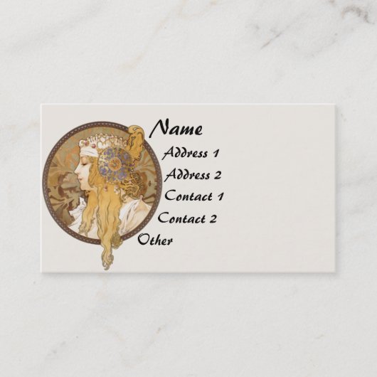 Vintage Mucha Lady Visitekaartje (Voorkant)