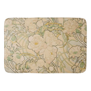 Vintage Mucha Pioen Bloem Botanische Tuin Kunst Badmat