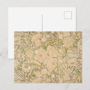 Vintage Mucha Pioen Bloem Botanische Tuin Kunst Briefkaart