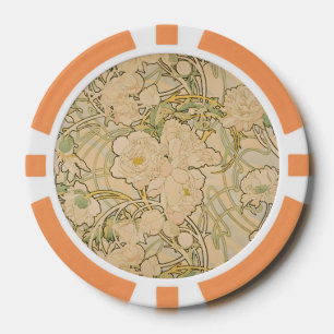 Vintage Mucha Pioen Bloem Botanische Tuin Kunst Poker Chips