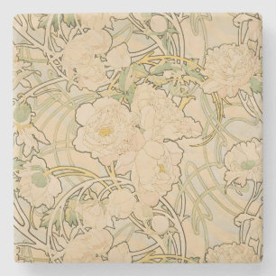 Vintage Mucha Pioen Bloem Botanische Tuin Kunst Stenen Onderzetter