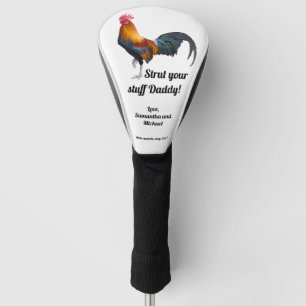 Vintage multikleurige haan pronk met je naam golfheadcover