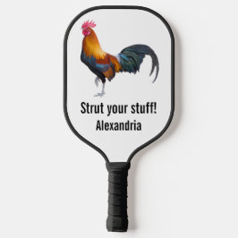 Vintage multikleurige haan pronk met je naam pickleball paddle