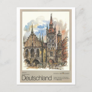Vintage München Duitsland Waterverf Travel Poster Briefkaart