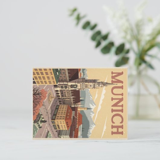 Vintage München Marienplatz & Alpen Briefkaart (Staand voorkant)