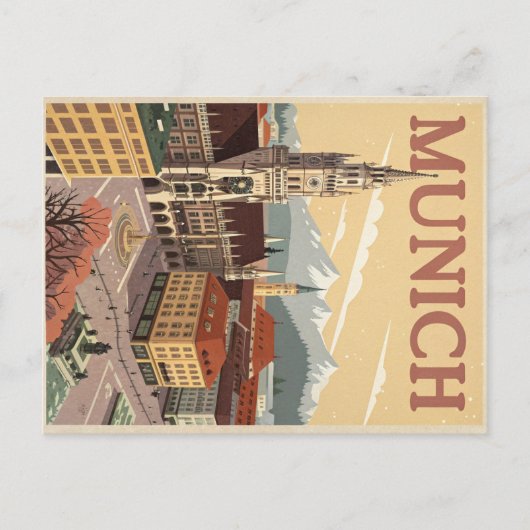 Vintage München Marienplatz & Alpen Briefkaart (Voorkant)