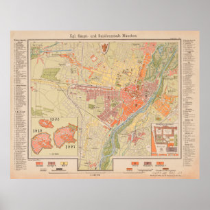 Vintage Munich Germany Map (1890) Poster