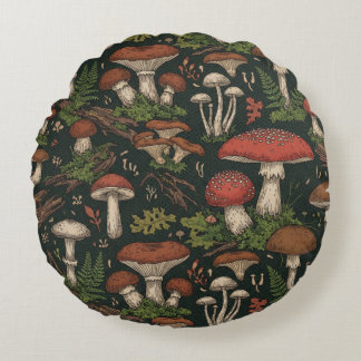 Vintage Mushroom Forest Botanical Rond Kussen