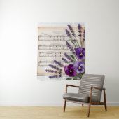Vintage Music and Lavender Pansies Floral Wandkleed (In situ)