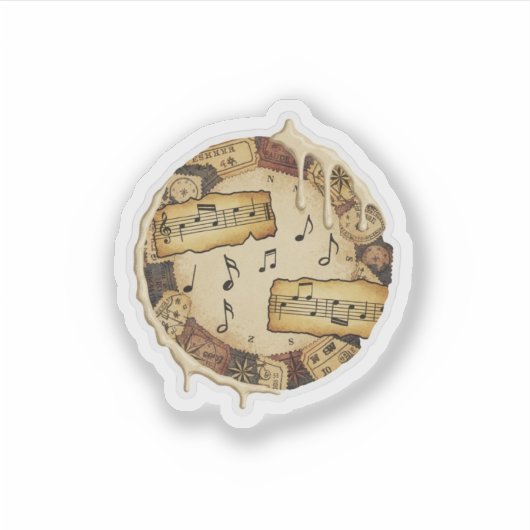 Vintage Music Notes Collage Sticker Design (Voorkant)