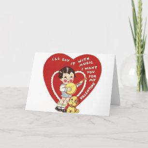 Vintage Music Valentijnsdag Wenskaart Feestdagen Kaart