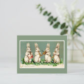 Vintage Musical Easter Bunnies Green Briefkaart (Staand voorkant)