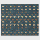 Vintage Mustache Heart Pattern on Denim Blue Cadeaupapier (Vlak)