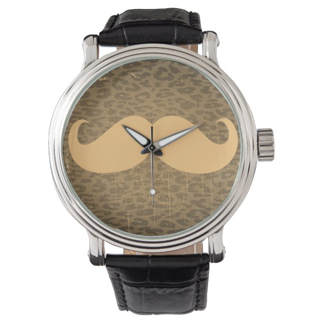 Vintage Mustache op de luipaard Horloge (Voorkant)