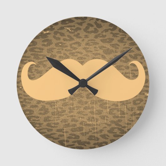 Vintage Mustache op de luipaard Ronde Klok (Voorkant)