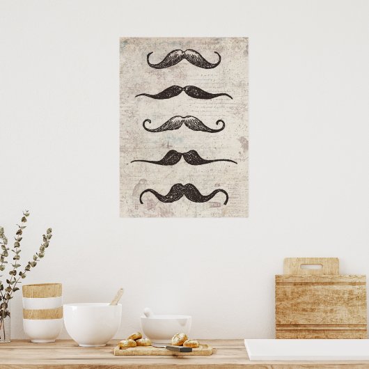 Vintage Mustache Poster (Keuken)