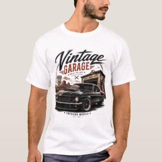 Vintage Mustang Route 66 Garage Zonsondergang Graf T-shirt