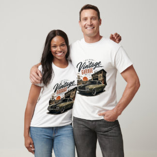 Vintage Mustang Route 66 Garage Zonsondergang Graf T-shirt