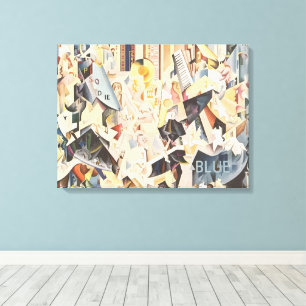 Vintage muziek, Art Deco Jazz, Rhapsodie in Blauw Canvas Afdruk