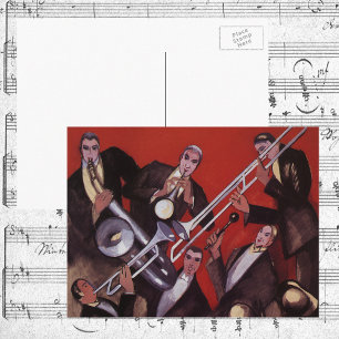 Vintage muziek, Art Deco muzikale jazzband jammen Briefkaart