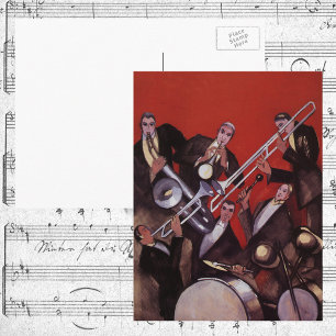 Vintage muziek, Art Deco muzikale jazzband jammen Briefkaart