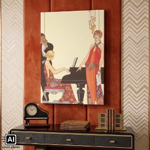 Vintage muziek, Art Deco pianist musicus zanger Canvas Afdruk