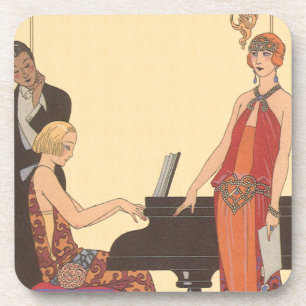 Vintage muziek, Art Deco pianist musicus zanger Drankjes Onderzetter