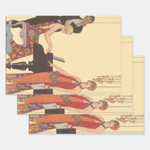 Vintage muziek, Art Deco pianist musicus zanger Inpakpapier Vel