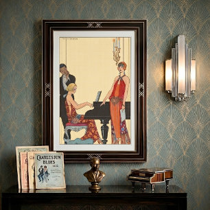 Vintage muziek, Art Deco pianist musicus zanger Poster